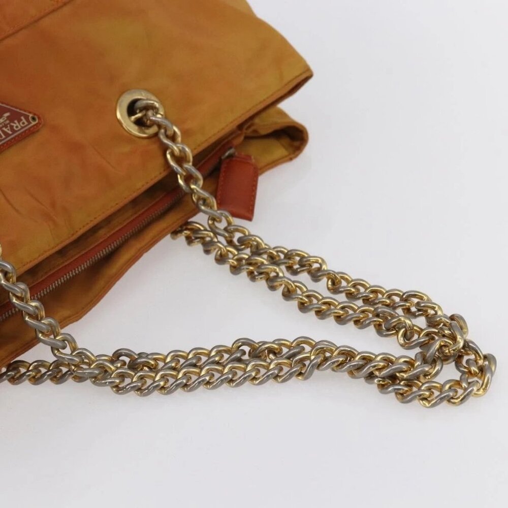 PRADA Chain Shoulder Bag Nylon Orange Gold - Picture 8 of 16